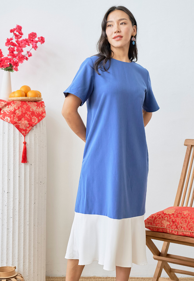 [LK x Sherlyn Mama] Elize Dual-tone Shift Dress (Blue)