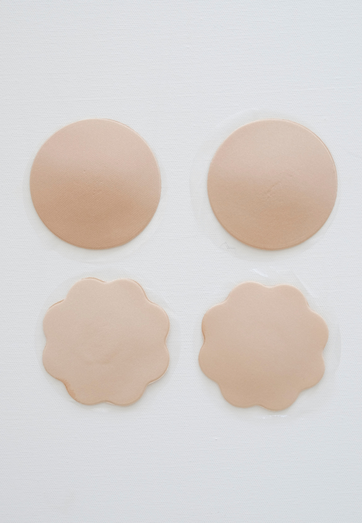 Reusable Adhesive Skin Friendly Breathable Invisible Fabric Nipple Patch Cover (Round or Floral Shape Beige)