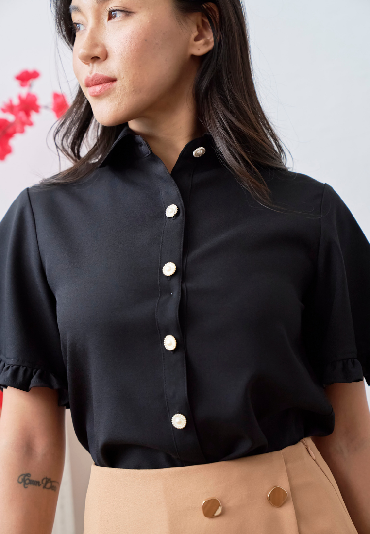 [LK x Sherlyn Mama] Belle Ruffle Sleeves Top (Black)