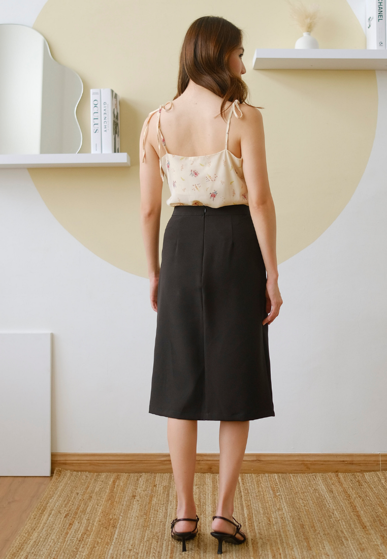 Connie Faux Buttons A-line Skirt (Black)