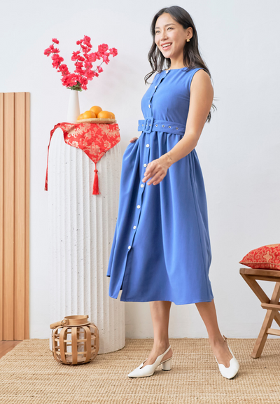 [LK x Sherlyn Mama] Novalee Sleeveless Button Down Midi Dress (Blue)