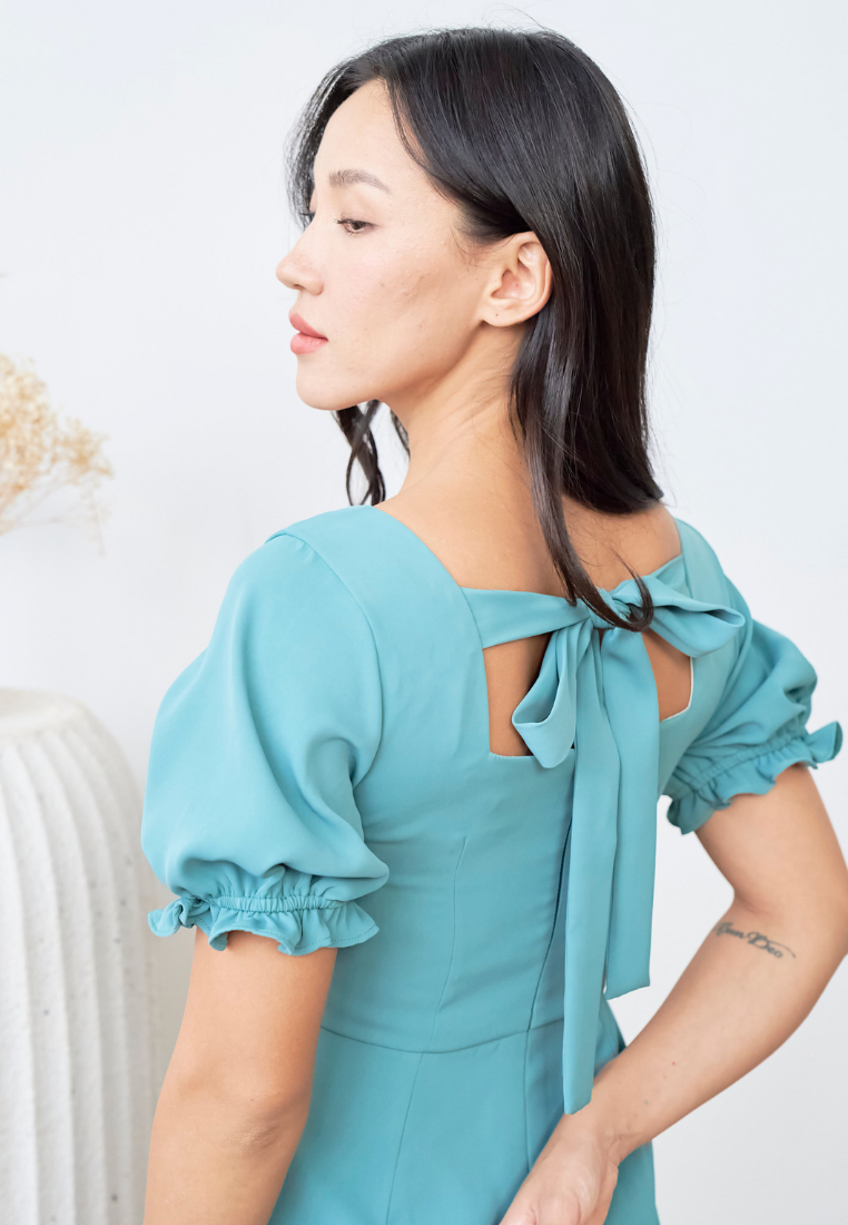 Agnes Puffed Sleeves Romper (Turquoise Green)