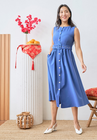 [LK x Sherlyn Mama] Novalee Sleeveless Button Down Midi Dress (Blue)