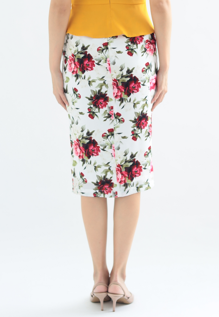 Blossom Floral Pencil Skirt (White)