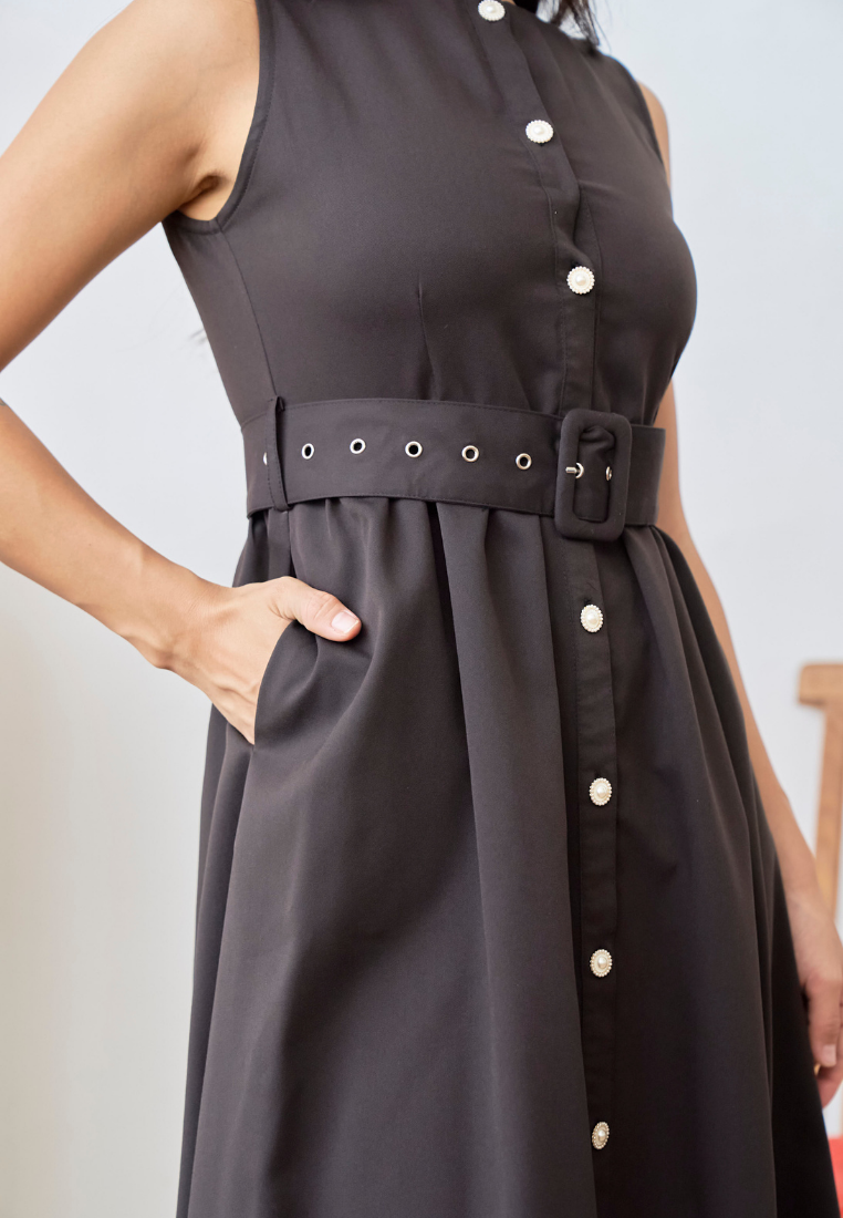 [LK x Sherlyn Mama] Novalee Sleeveless Button Down Midi Dress (Dark Brown)