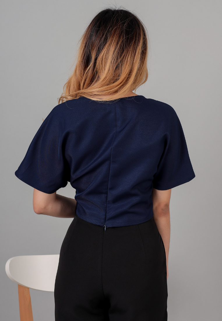 Tiffany Wrap Top With Buckle (Navy Blue)