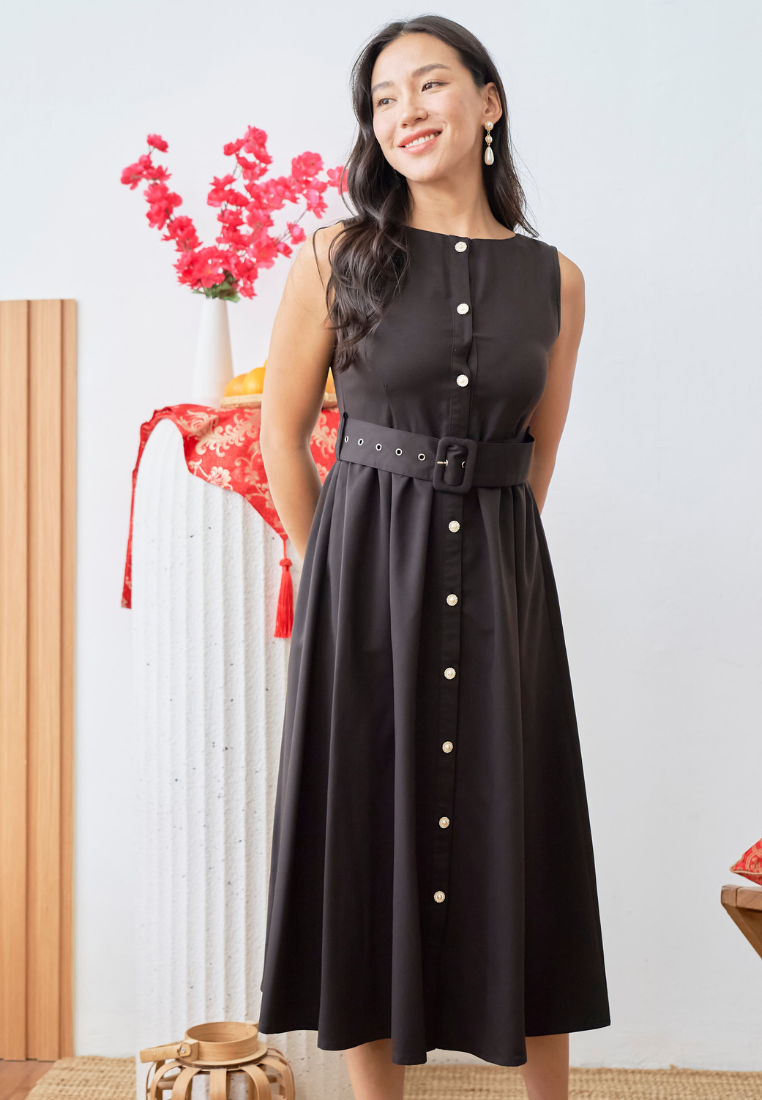 [LK x Sherlyn Mama] Novalee Sleeveless Button Down Midi Dress (Dark Brown)