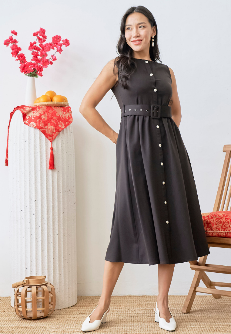 [LK x Sherlyn Mama] Novalee Sleeveless Button Down Midi Dress (Dark Brown)