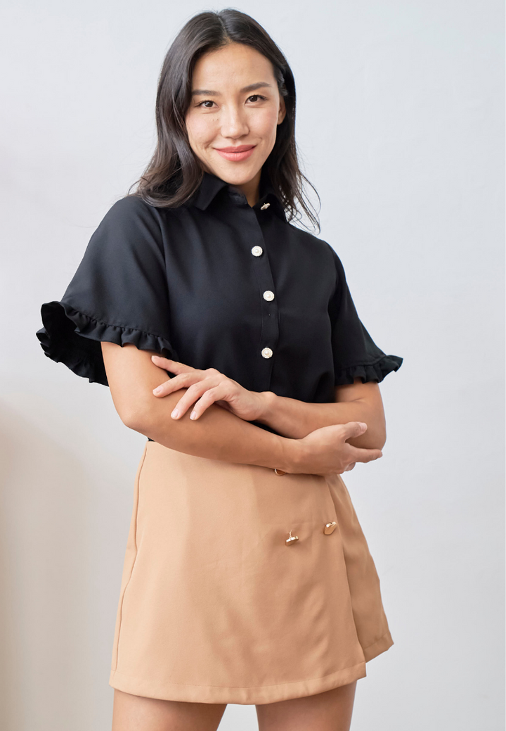 [LK x Sherlyn Mama] Belle Ruffle Sleeves Top (Black)