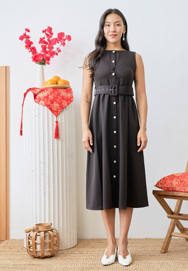 [LK x Sherlyn Mama] Novalee Sleeveless Button Down Midi Dress (Dark Brown)