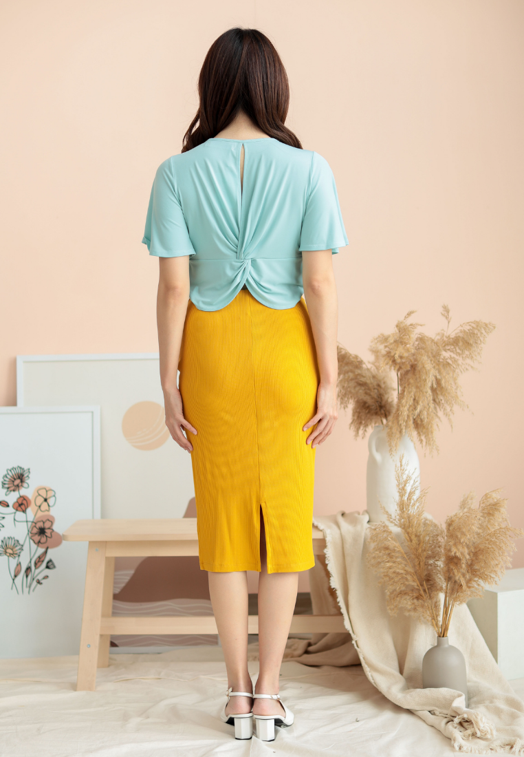 Bridgett Self Tie Ribbed Knit Skirt (Mustard)