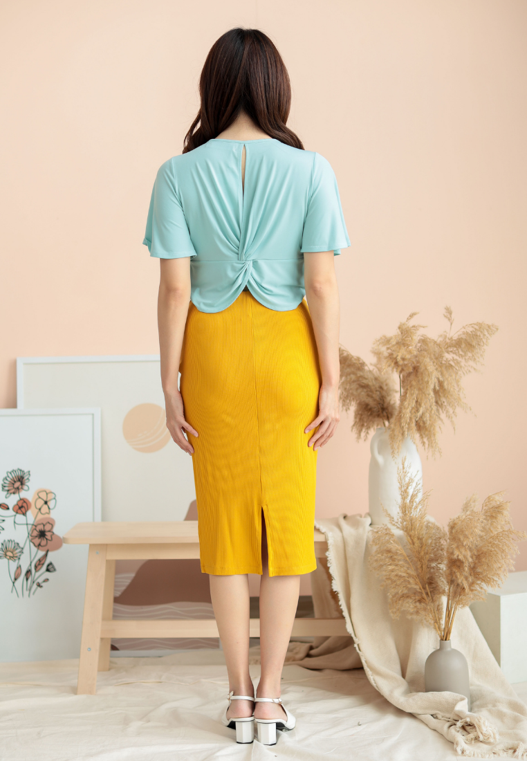 Love Knot Label Bridgett Self Tie Ribbed Knit Skirt Mustard
