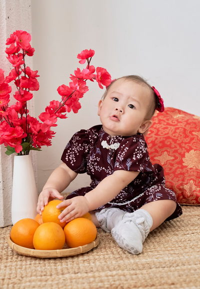 Little 欣 Xīn Floral Cheongsam Qipao (Burgundy)