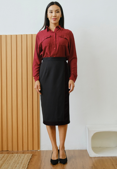 Blaire Overlap Pencil Skirt (Black)