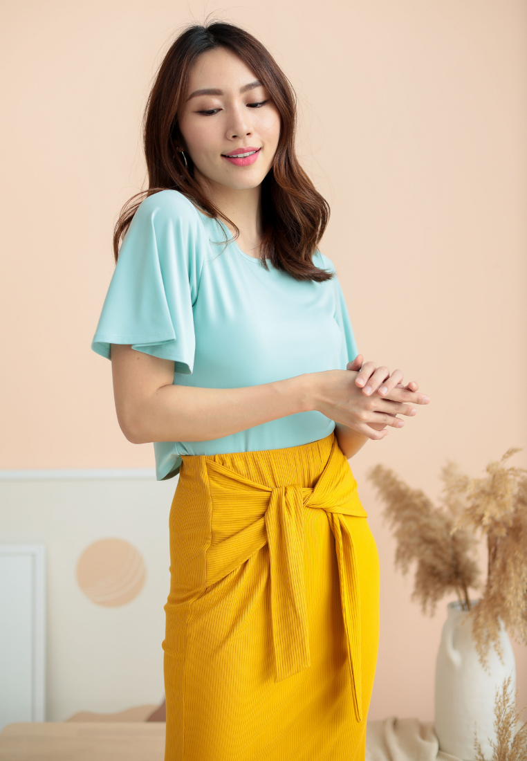 Bridgett Self Tie Ribbed Knit Skirt (Mustard)