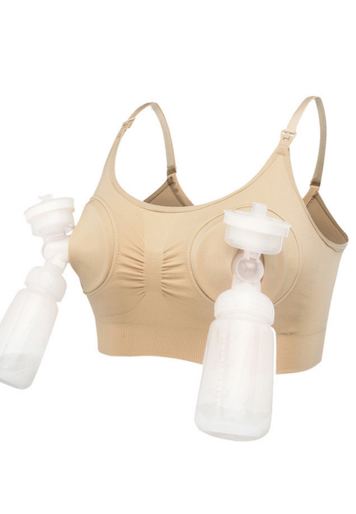 Hands Free Pumping Maternity Nursing Bra (Beige)