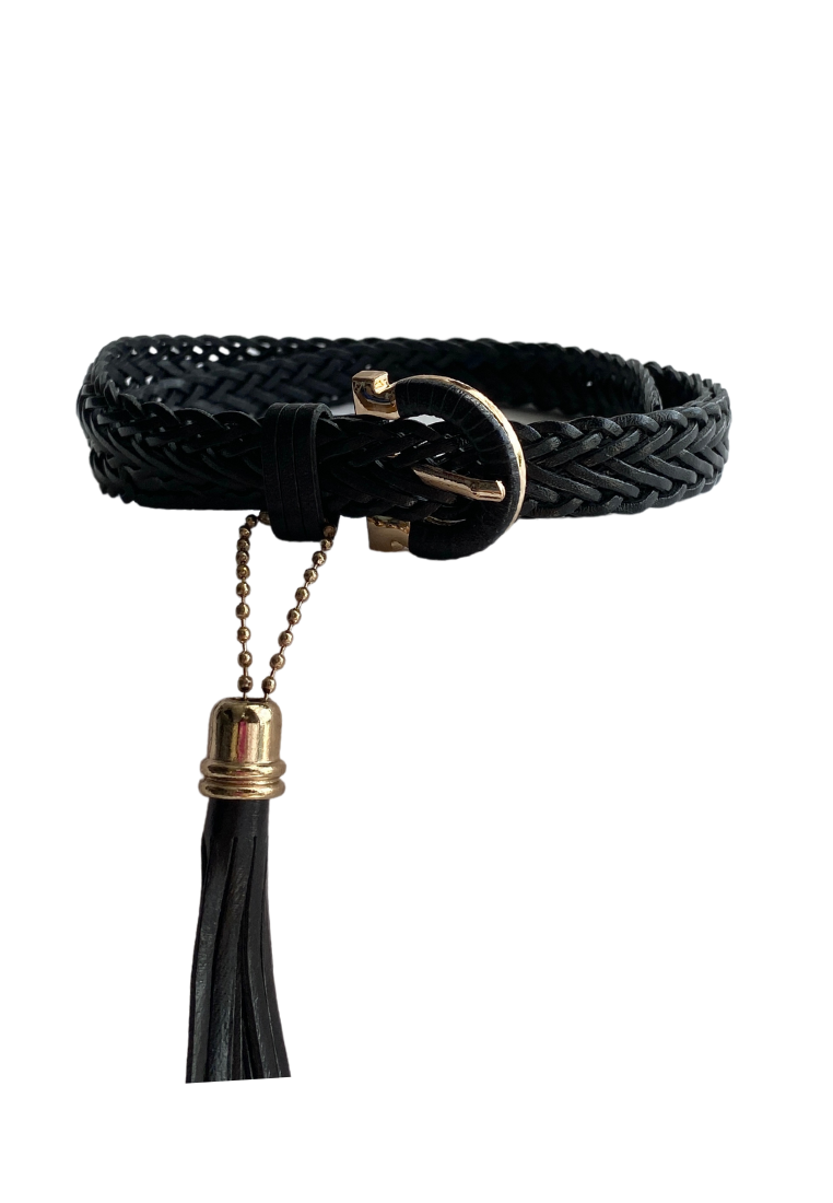 Woven Mesh Belt with Tassle (Black)
