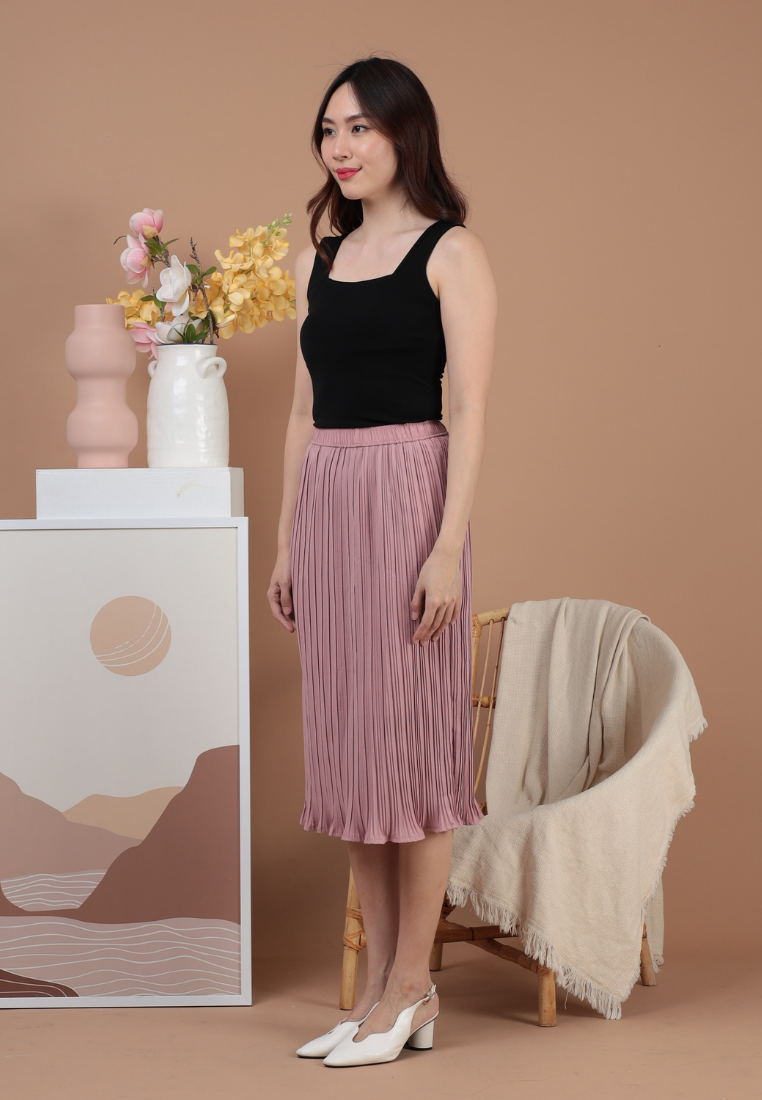 Monica Pleated Midi Skirt (Pink)