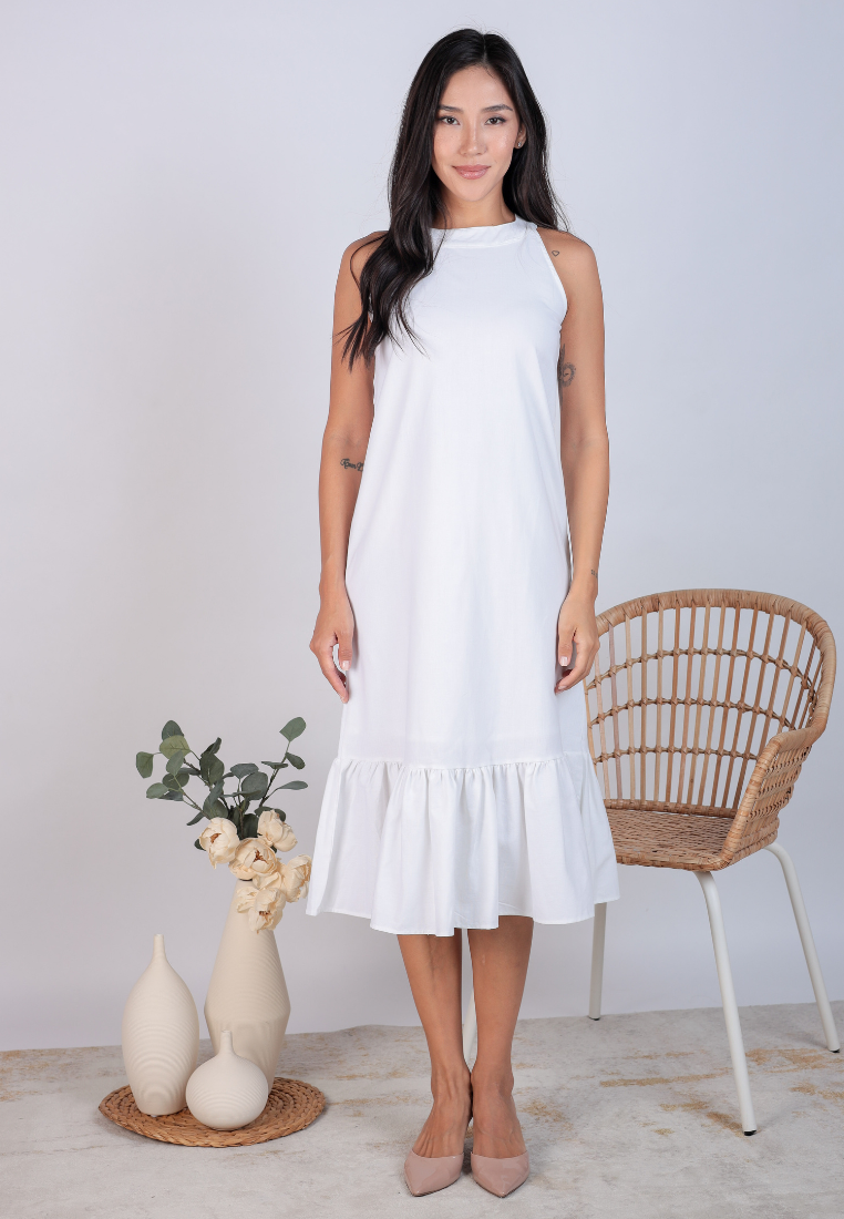 Cyllenne Halter Neck Midi Dress (White)