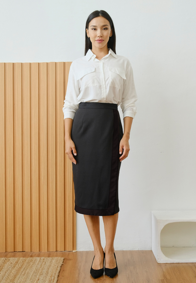 Blaire Overlap Pencil Skirt (Black)