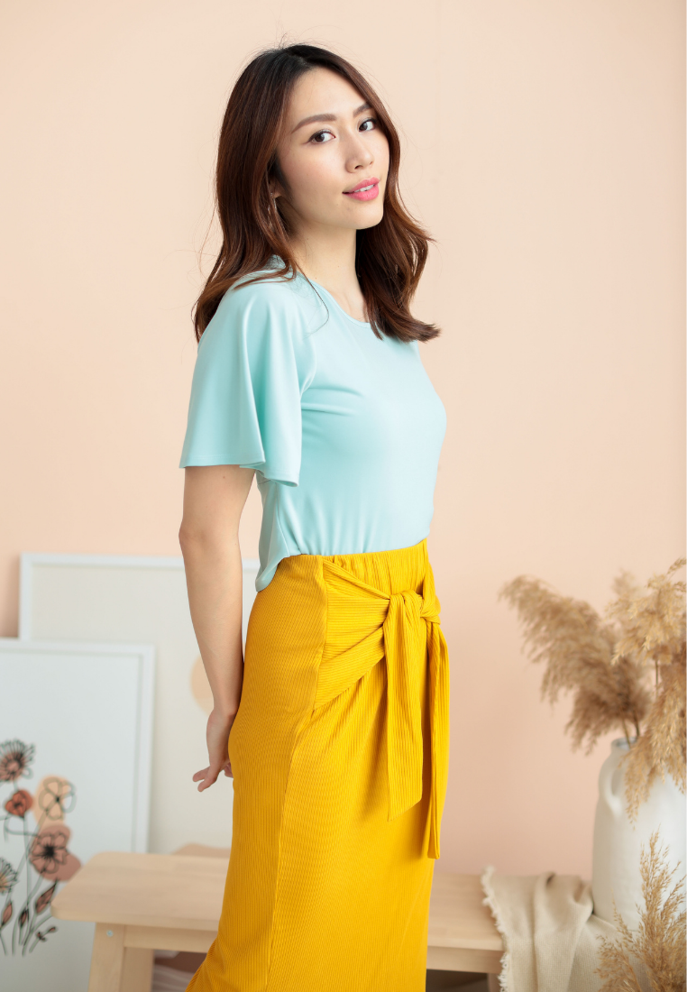 Bridgett Self Tie Ribbed Knit Skirt (Mustard)