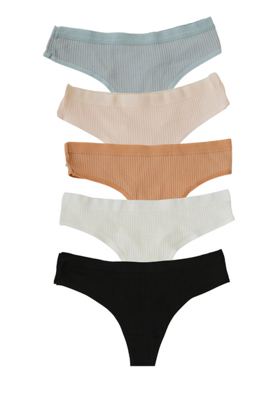 [3 in 1 Set] Ribbed Cotton Thongs Panties Underwear
